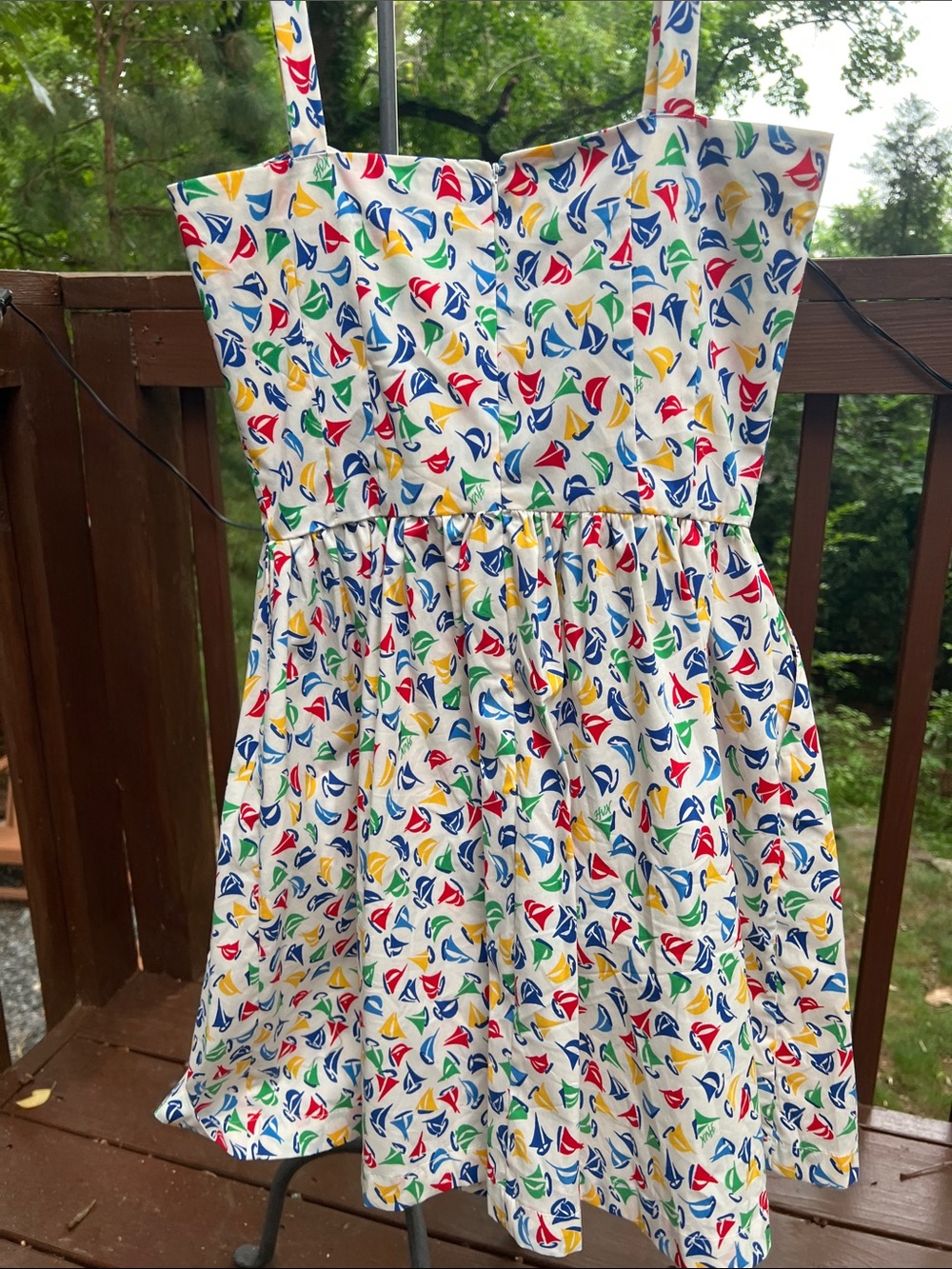 HVN • Primary colors sailboat print poplin cotton mini dress - Picture 3 of 6
